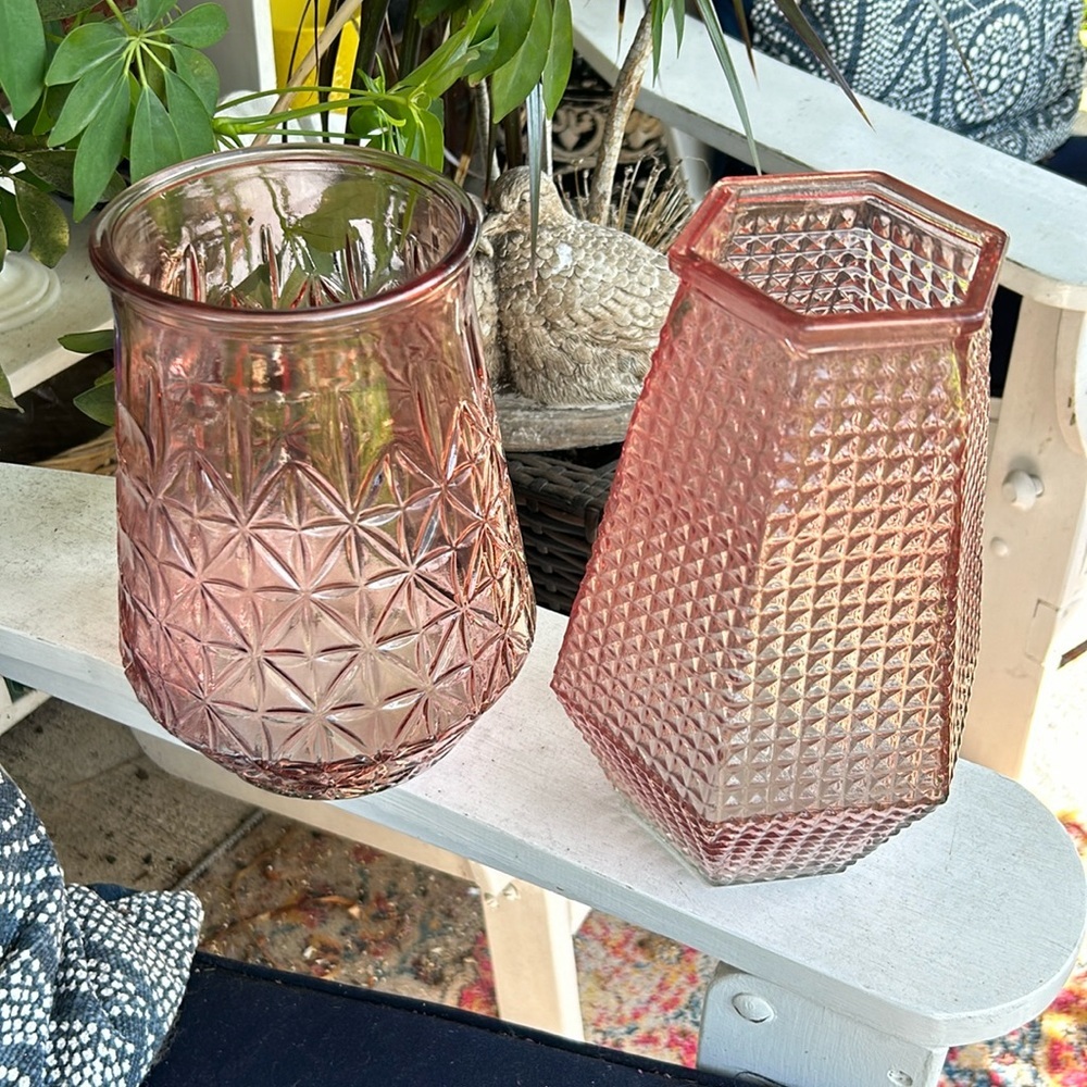 Vintage Style Pink Lilac Glass Vases